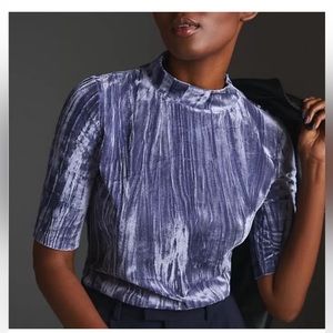 Anthropologie Pilcro Velvet Velveteen Mock Neck Top Blouse in Slate Size S
